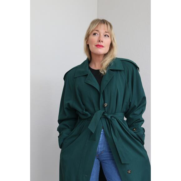 1980's Vintage Classic Evergreen Full Length Belted Trench Coat ~ Women's MD LG - Picture 2 of 11